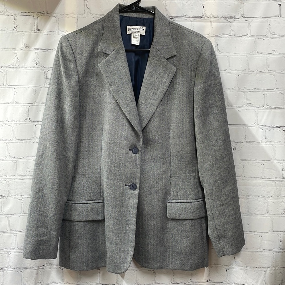 Pendleton Women's Gray Wool Herringbone Blazer Jacket